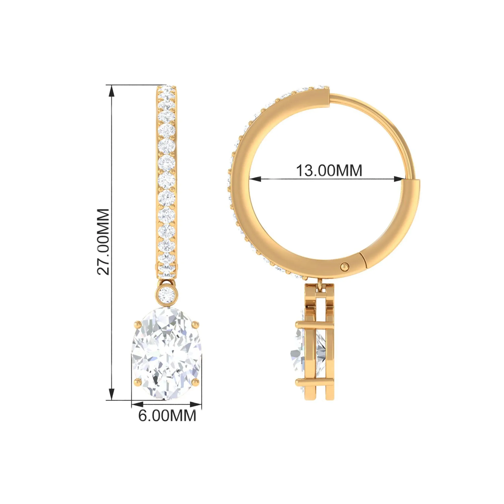 4.75 CT Oval and Round Zircon Hoop Drop Earrings in Gold