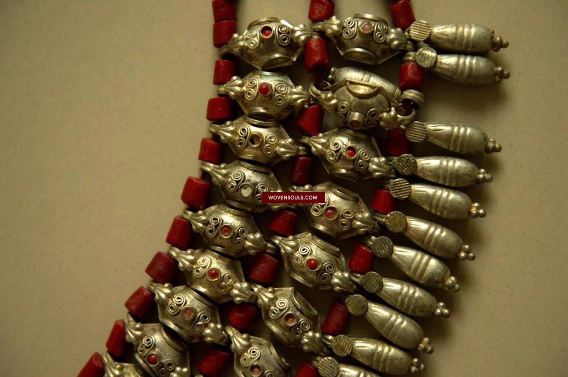 485 SOLD Rare Old Silver Heirloom Coral Necklace Jewelry from Chanthang Ladakh