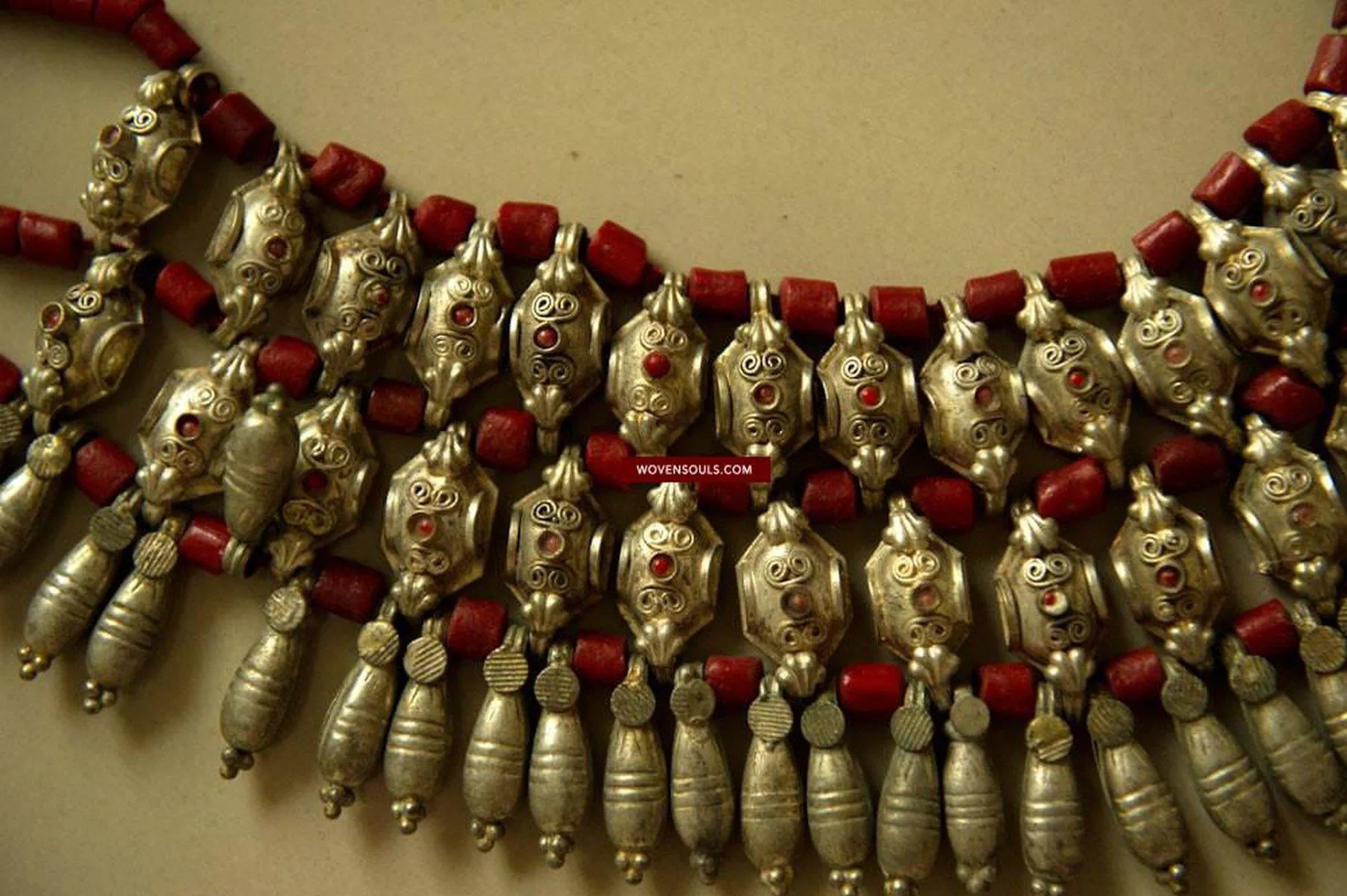 485 SOLD Rare Old Silver Heirloom Coral Necklace Jewelry from Chanthang Ladakh