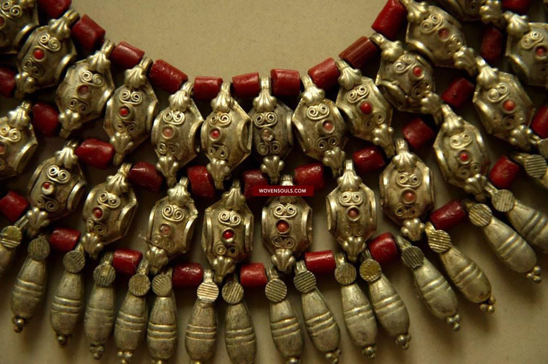 485 SOLD Rare Old Silver Heirloom Coral Necklace Jewelry from Chanthang Ladakh