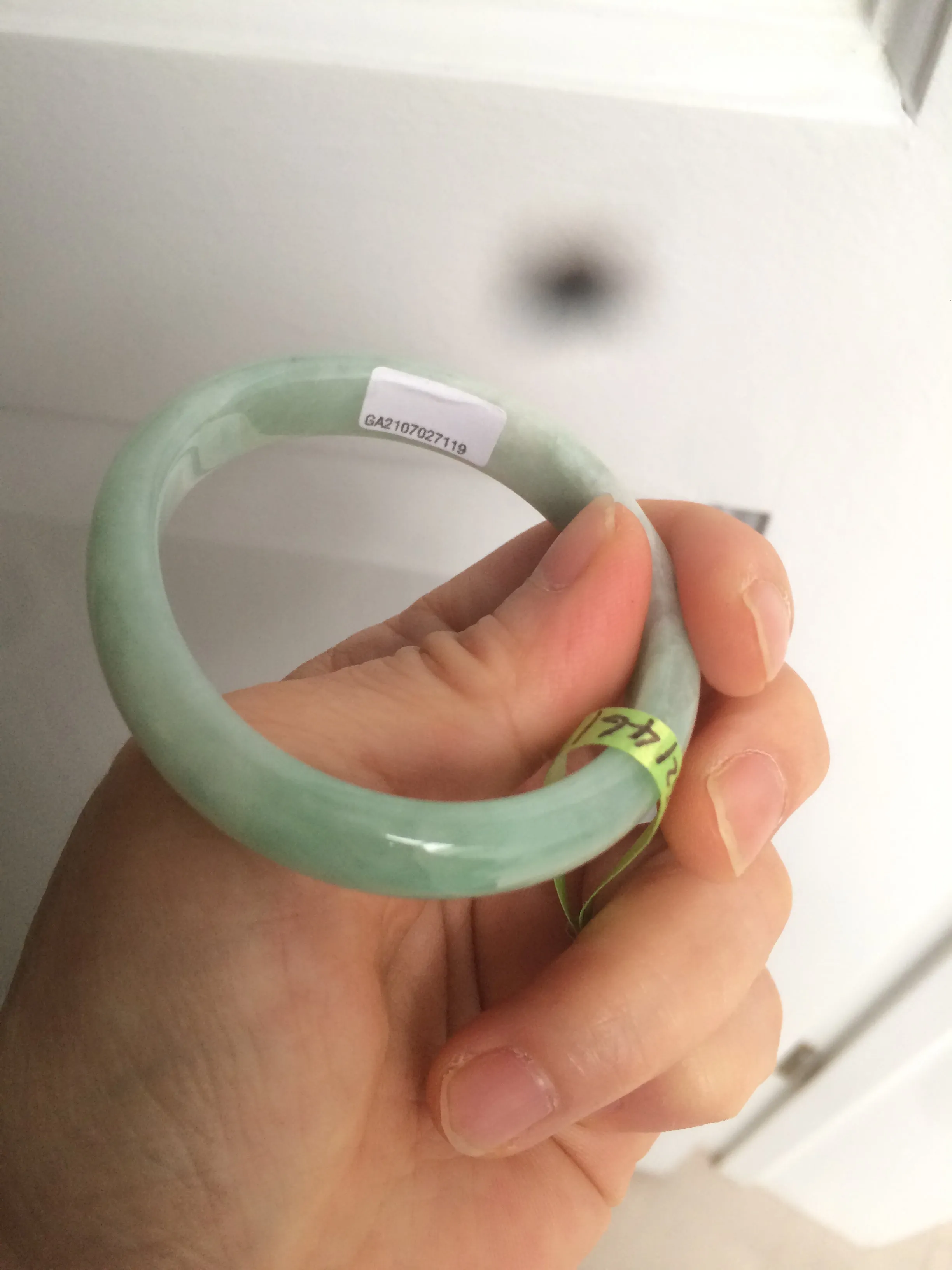 49mm certified Type A 100% Natural light green oval Jadeite Jade bangle AC31-7119