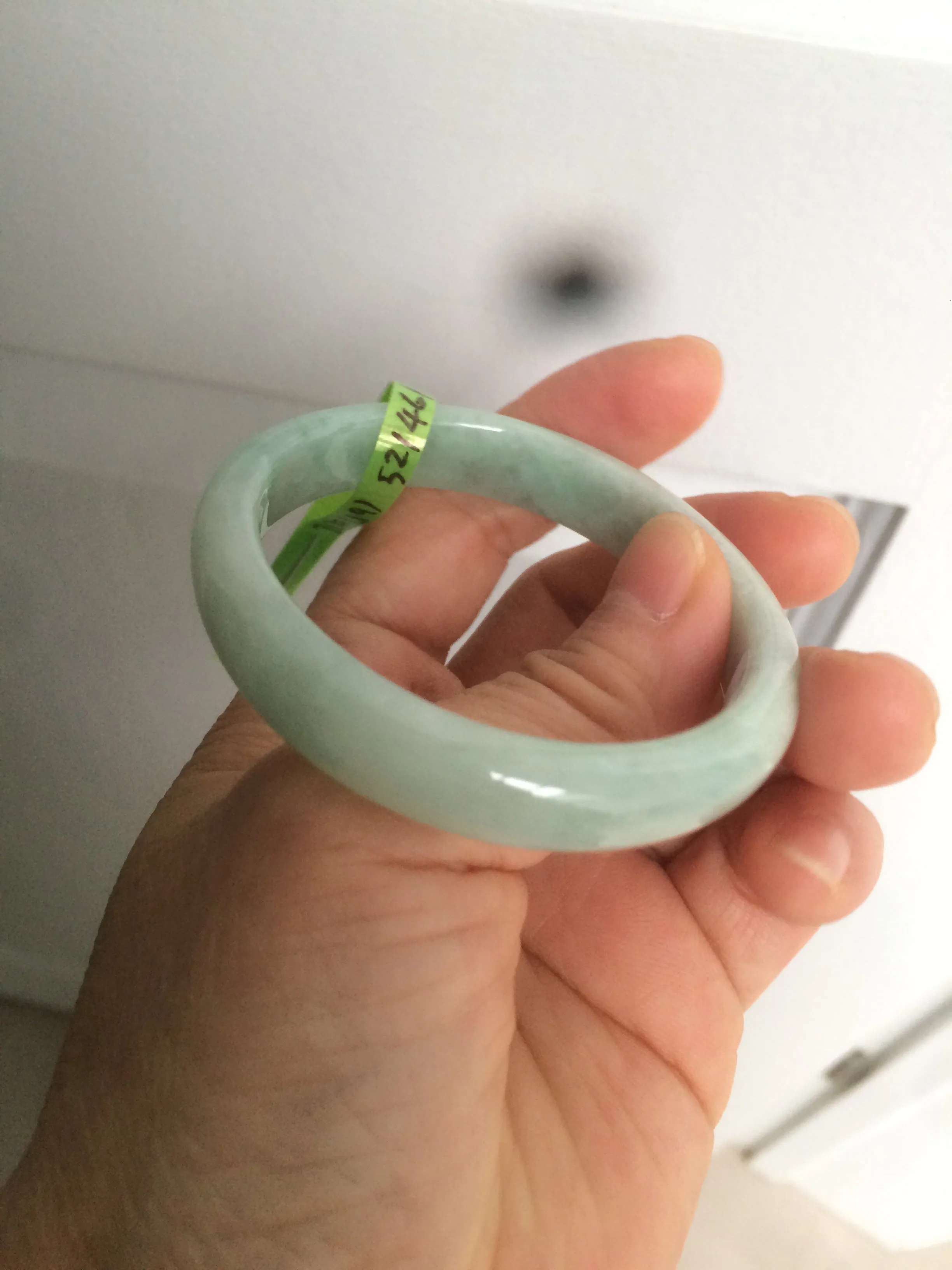 49mm certified Type A 100% Natural light green oval Jadeite Jade bangle AC31-7119