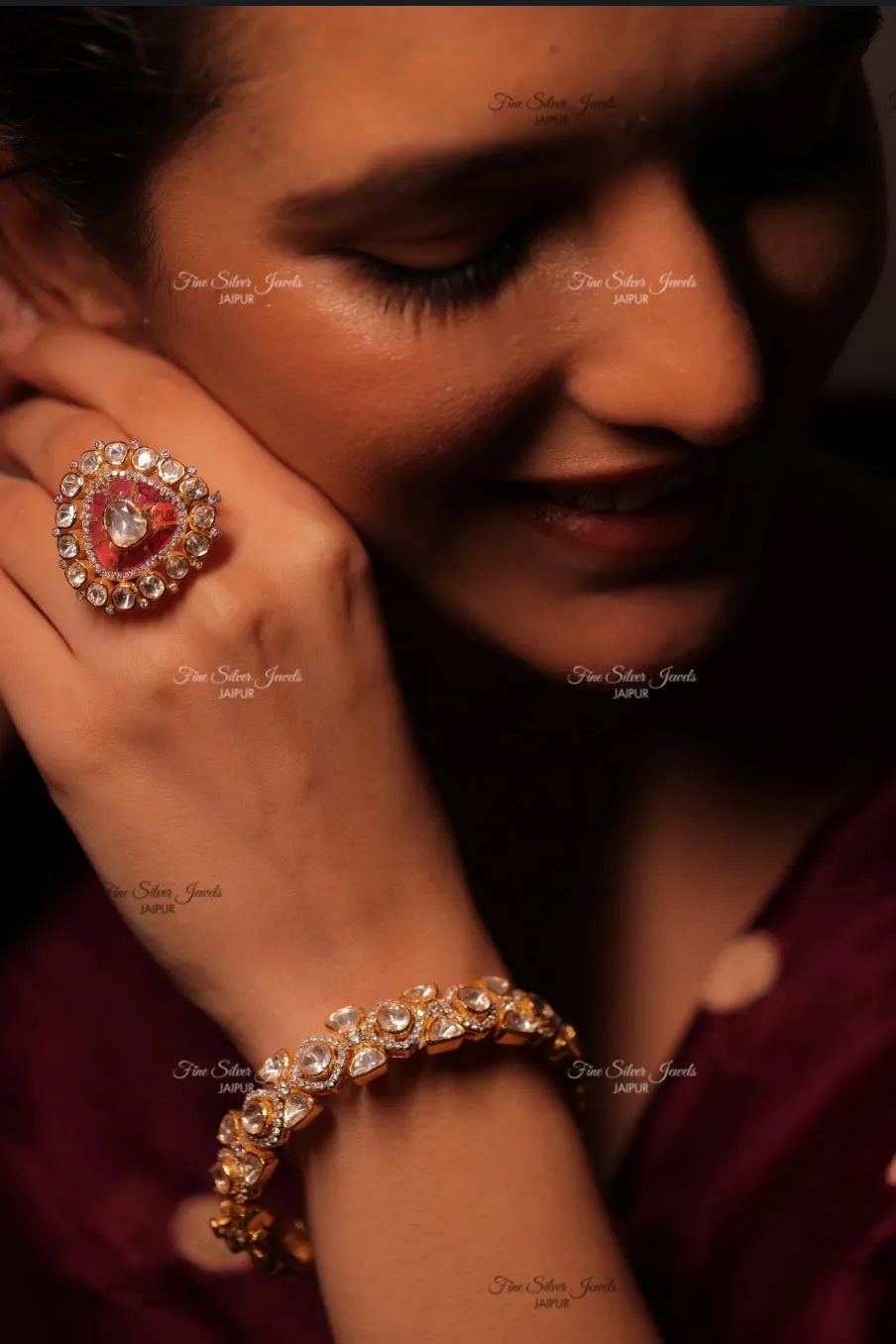 925 Silver Sanjh Polki Bangle