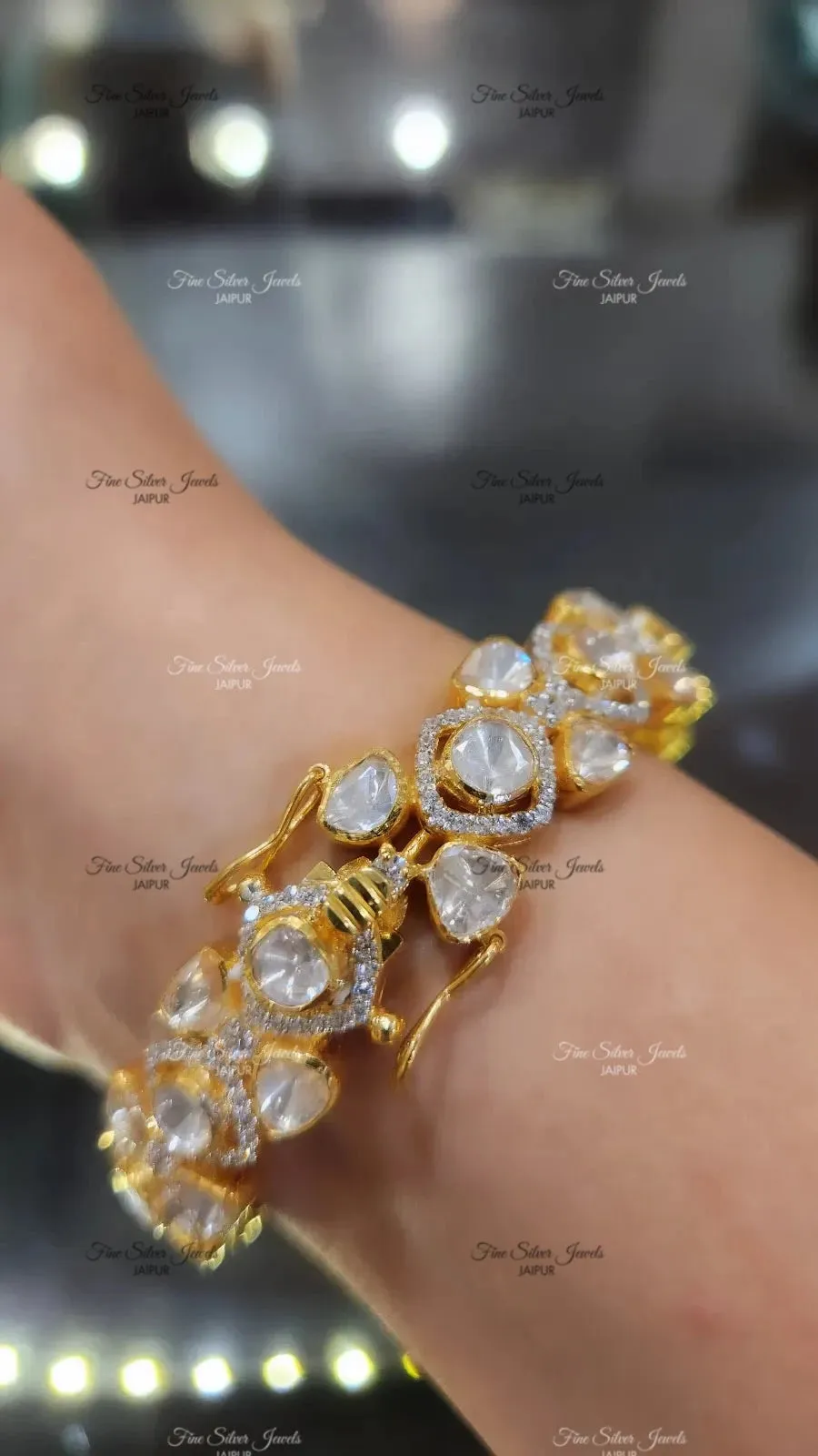 925 Silver Sanjh Polki Bangle