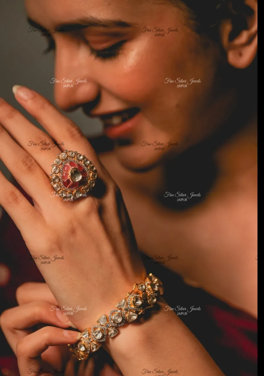 925 Silver Sanjh Polki Bangle