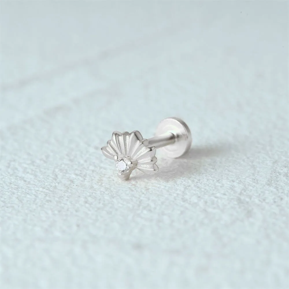 925 Sterling Silver Shell Mini Zircon Flat Back Earrings