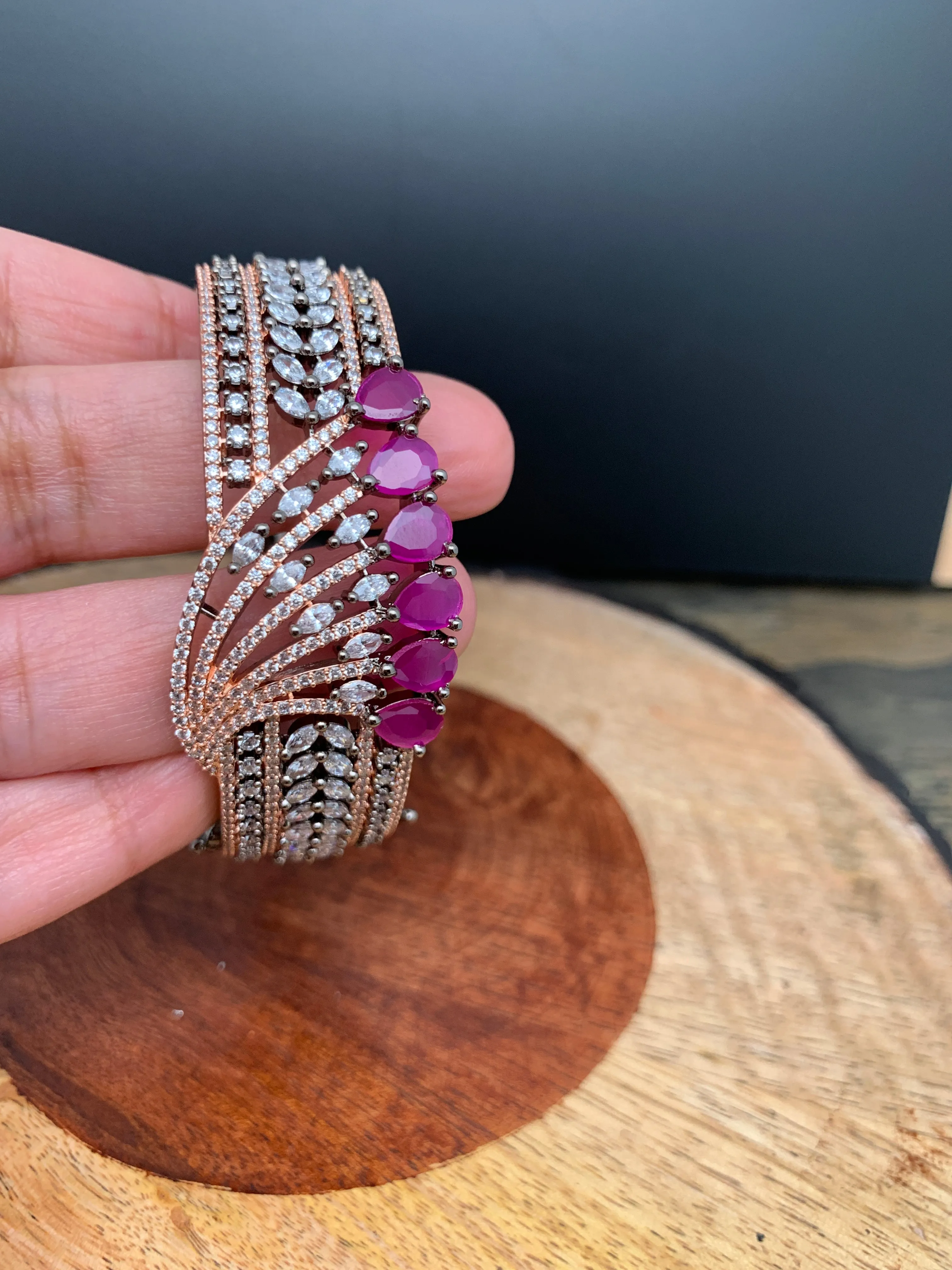 AD Pink Stone Victorian Polish Openable Bracelet
