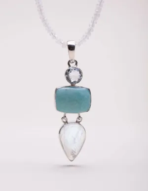 Amazonite, Moonstone and Blue Topaz Pendant - One of a Kind