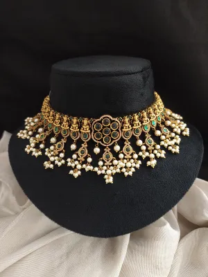 Antique Floral Divine Choker Set with Green Accents