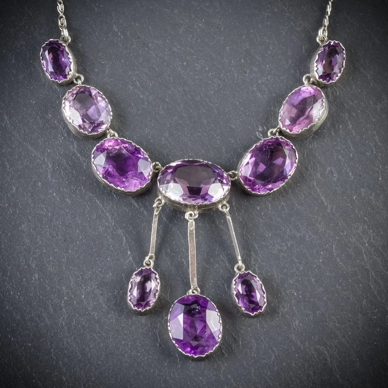 Antique Victorian Amethyst Necklace Silver Circa 1900
