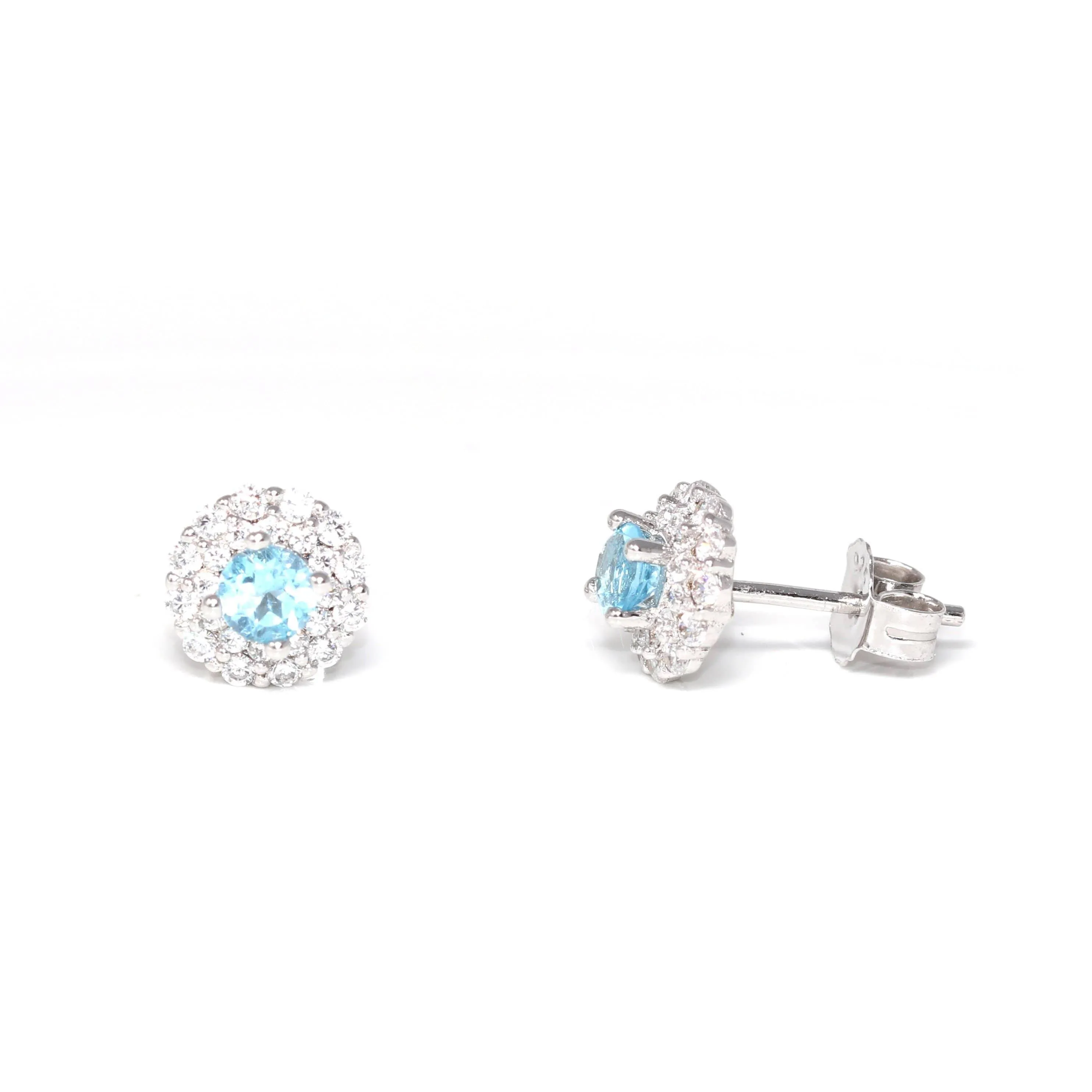 Baikalla™ Classic Sterling Silver Natural Amethyst Topaz Stud Earrings With CZ