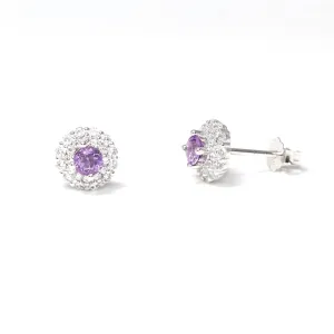 Baikalla™ Classic Sterling Silver Natural Amethyst Topaz Stud Earrings With CZ