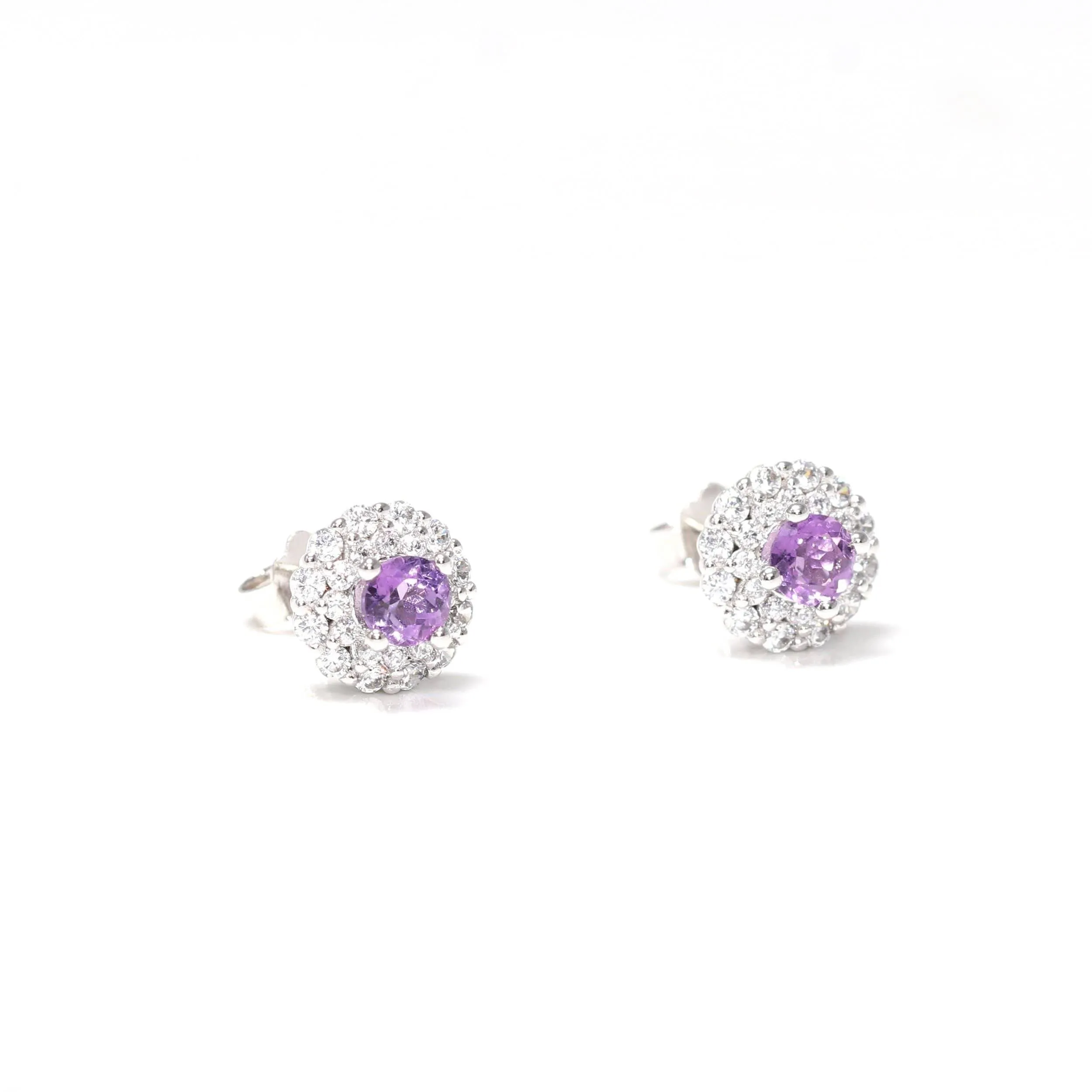 Baikalla™ Classic Sterling Silver Natural Amethyst Topaz Stud Earrings With CZ
