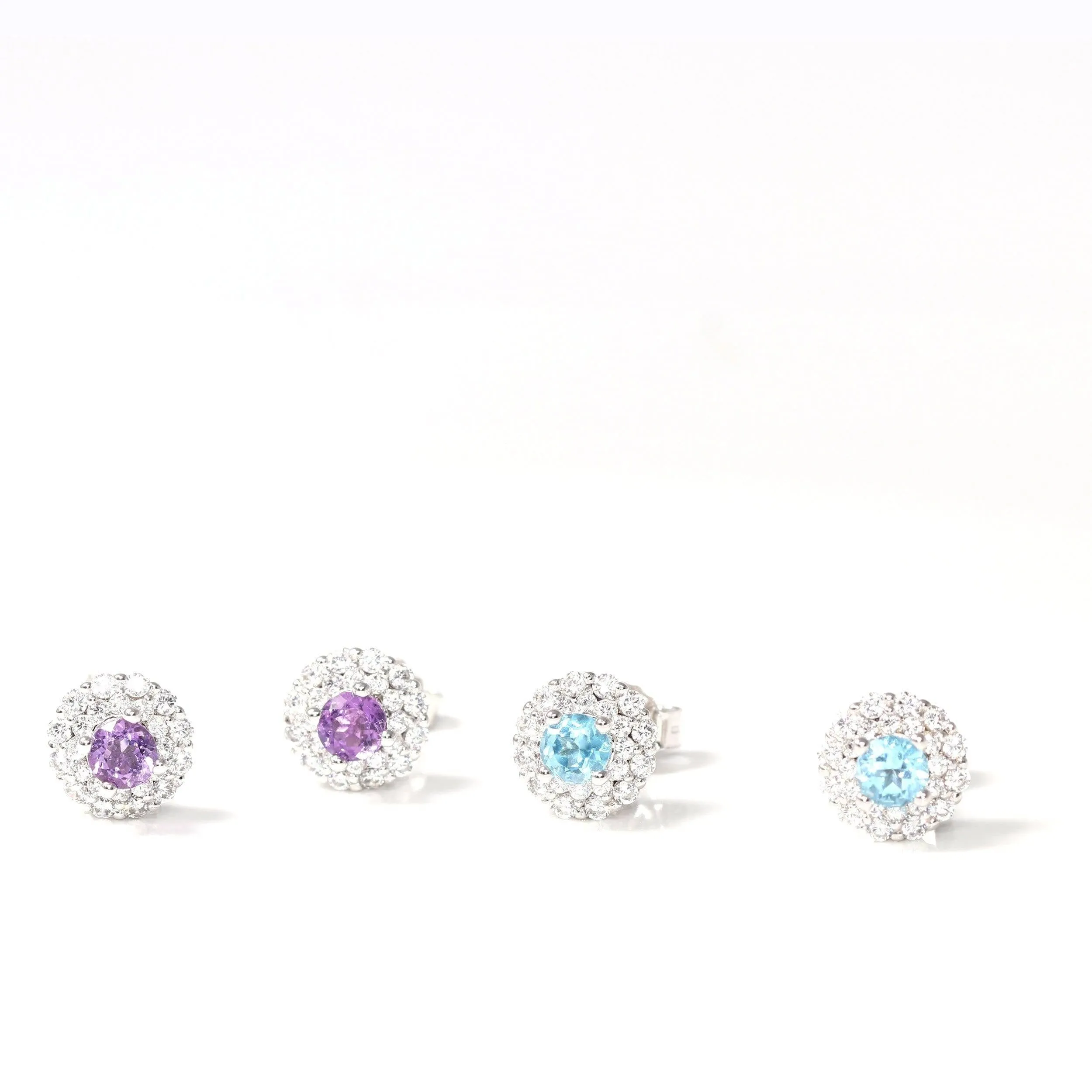 Baikalla™ Classic Sterling Silver Natural Amethyst Topaz Stud Earrings With CZ