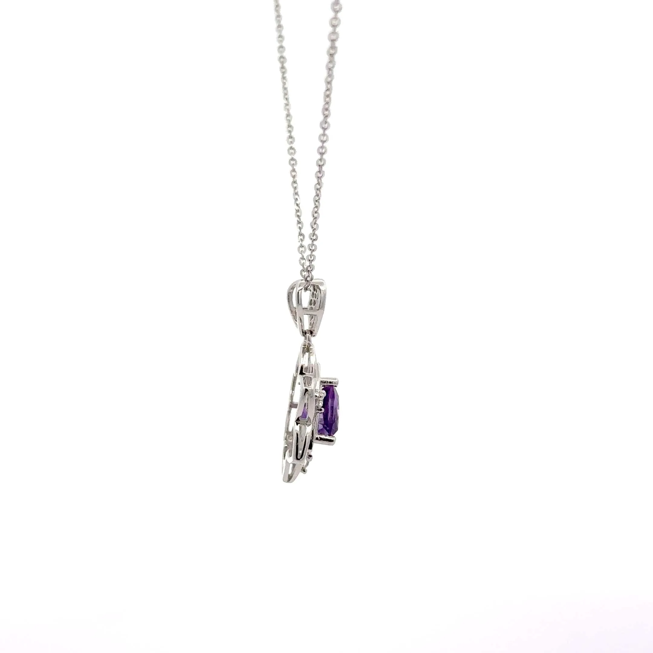 Baikalla Flower Sterling Silver Natural Crown Amethyst Necklace With CZ
