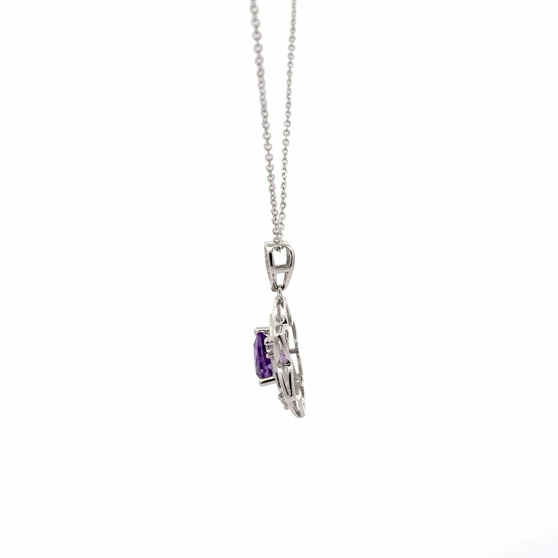 Baikalla Flower Sterling Silver Natural Crown Amethyst Necklace With CZ