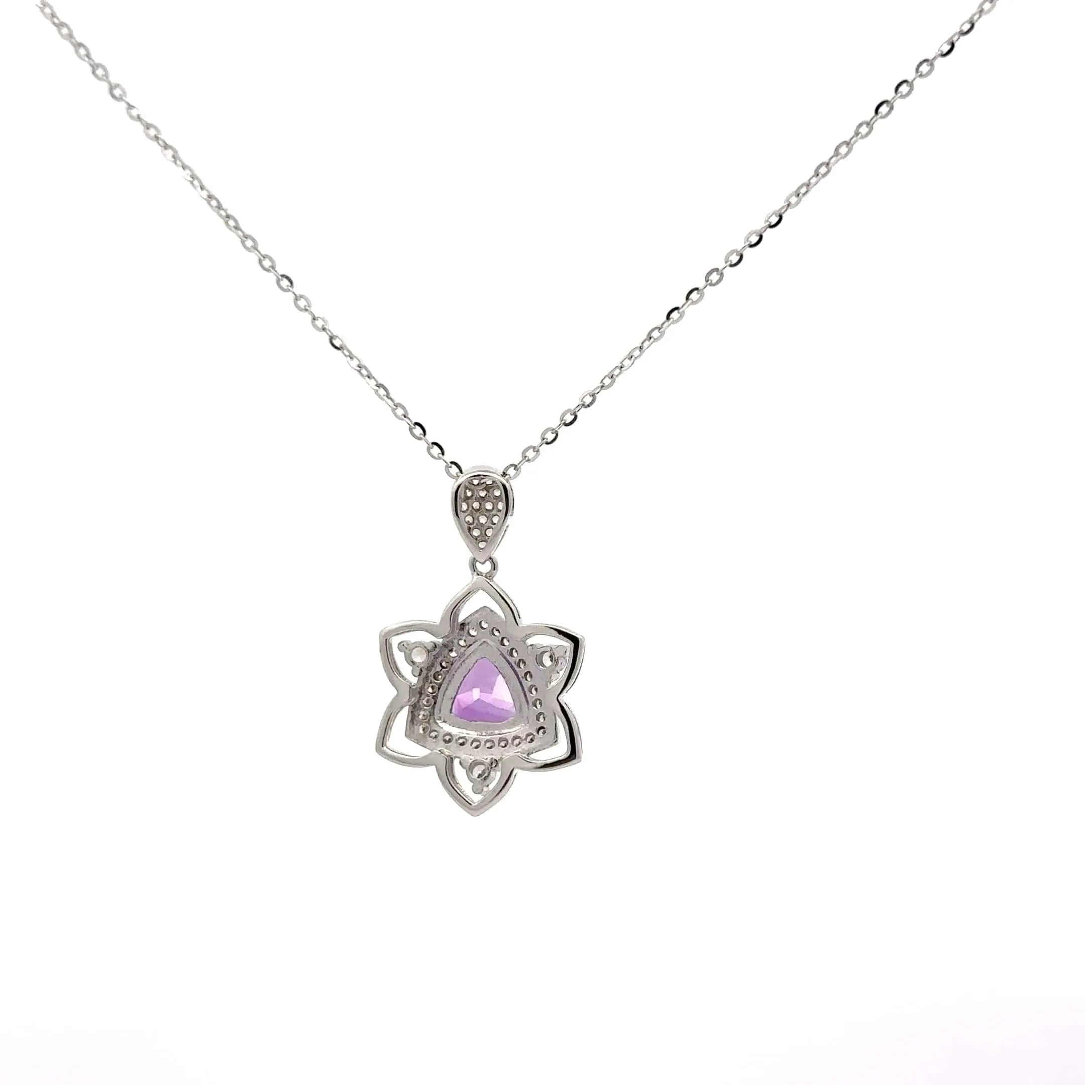 Baikalla Flower Sterling Silver Natural Crown Amethyst Necklace With CZ