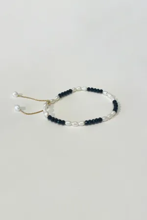 B&W Rice Freshwater Pearls and Black Spinel Adjustable Gold-Filled Chain Bracelet