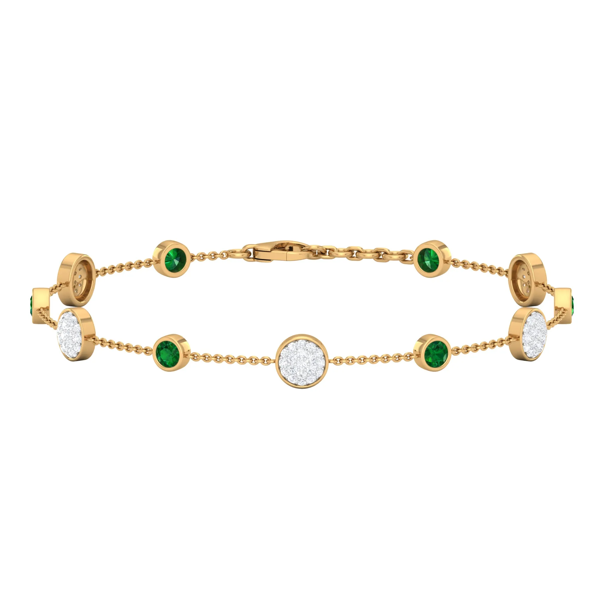 Bezel Set Emerald and Diamond Station Chain Bracelet