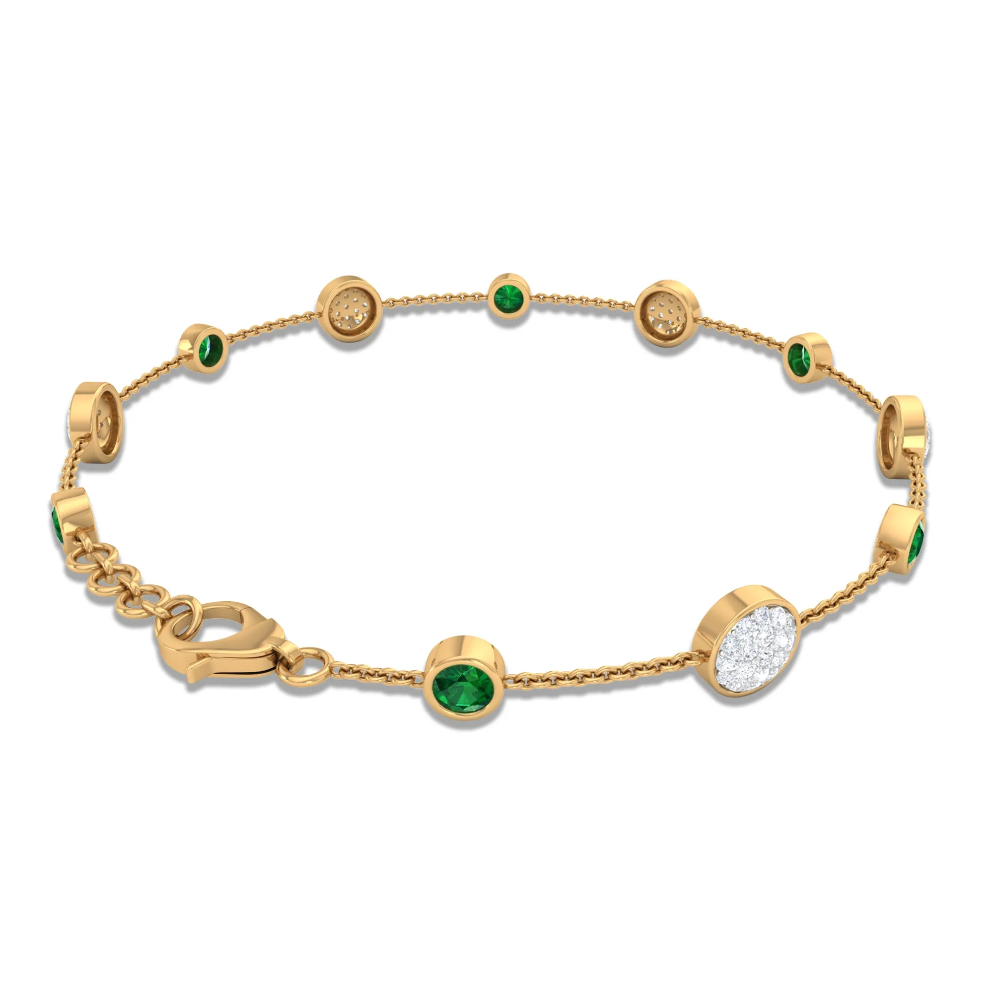 Bezel Set Emerald and Diamond Station Chain Bracelet