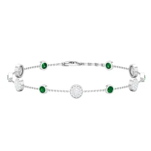Bezel Set Emerald and Diamond Station Chain Bracelet