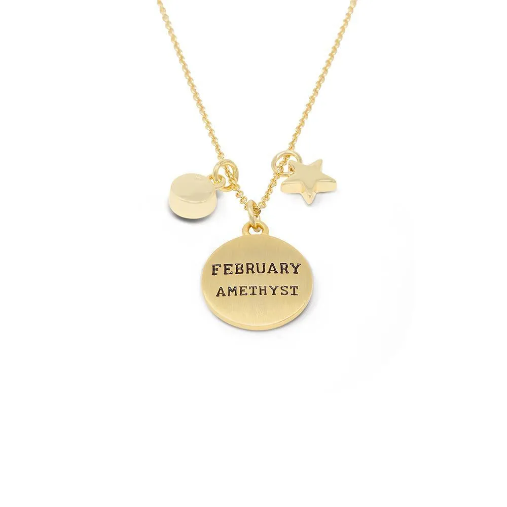 Birthstone Necklace February Gold Plated