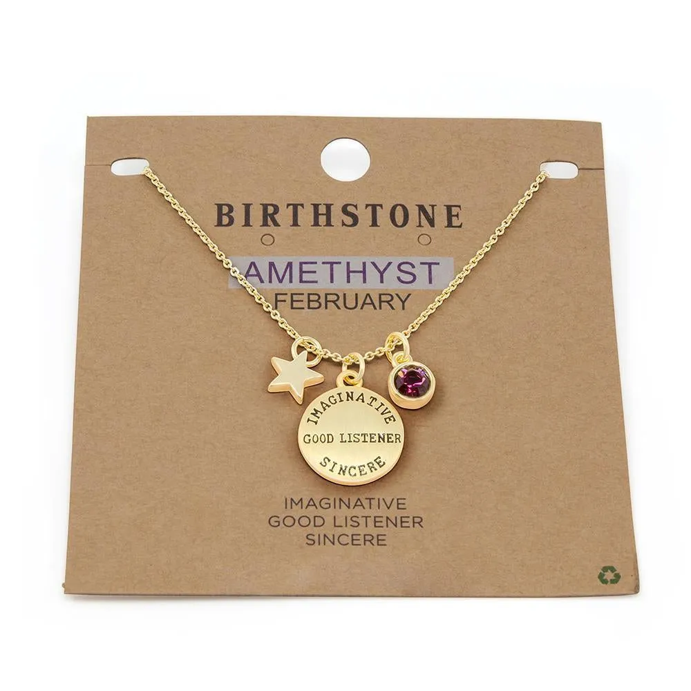 Birthstone Necklace February Gold Plated