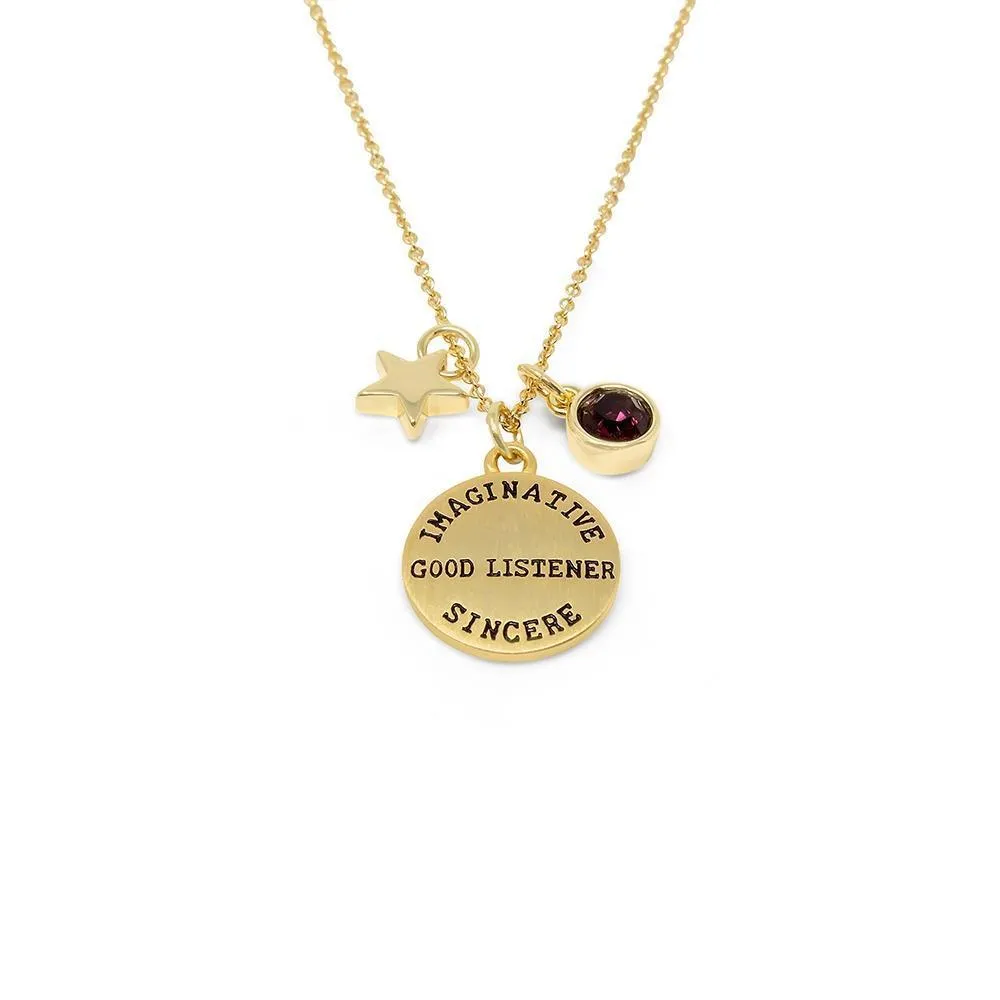 Birthstone Necklace February Gold Plated