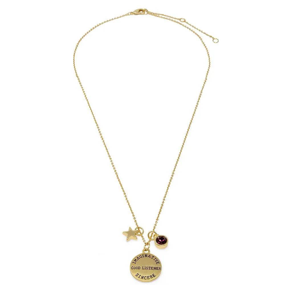 Birthstone Necklace February Gold Plated