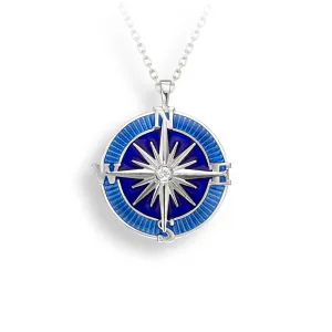 Blue Compass Rose Necklace. Sterling Silver-White Sapphire