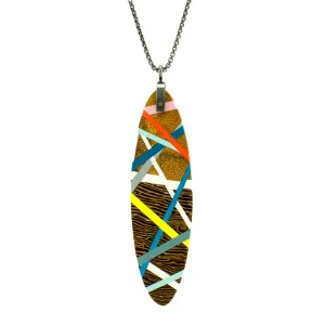 Blue Lime Long Oval Wood Necklace