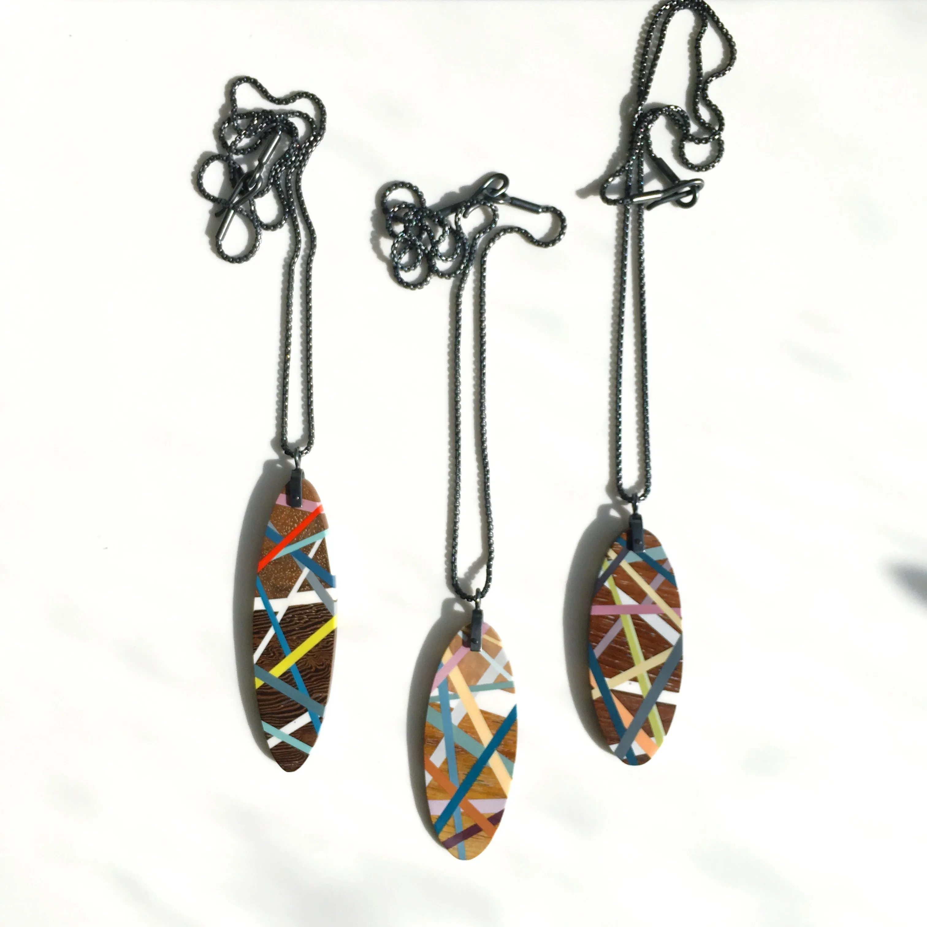 Blue Lime Long Oval Wood Necklace