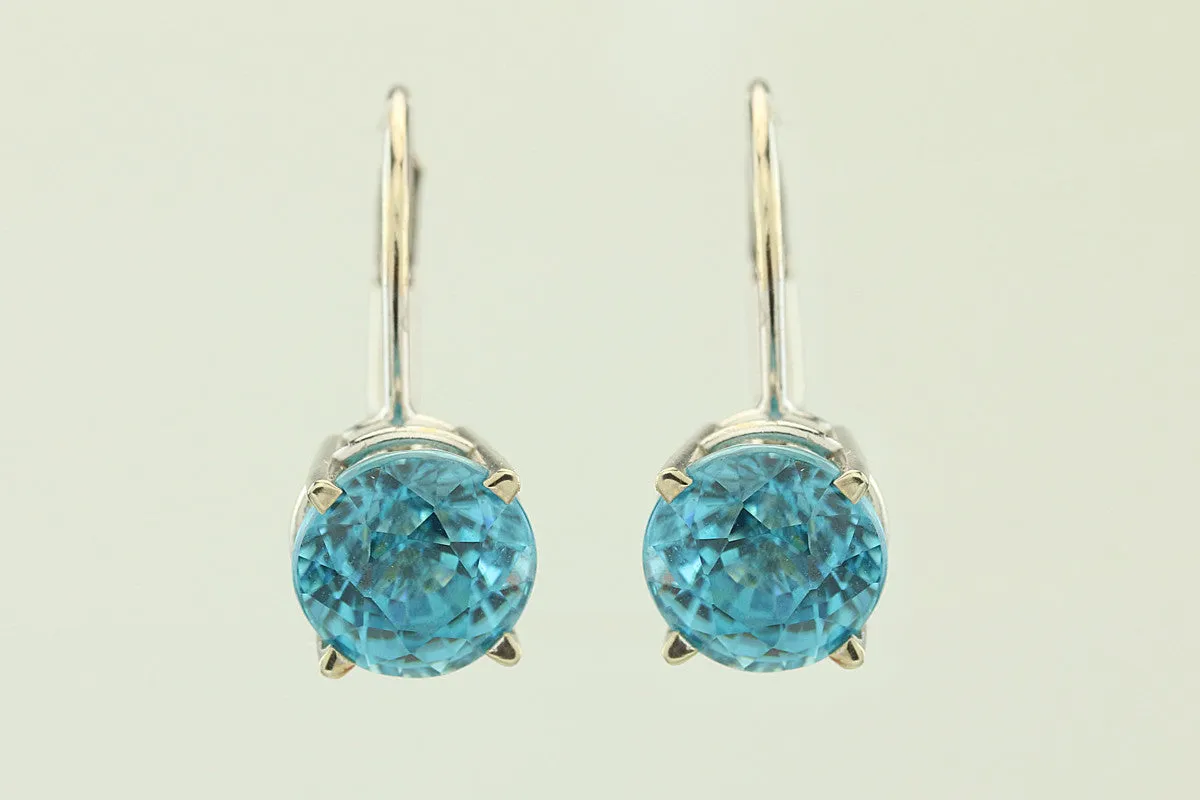 Blue Zircon 14KT White Lever Earrings
