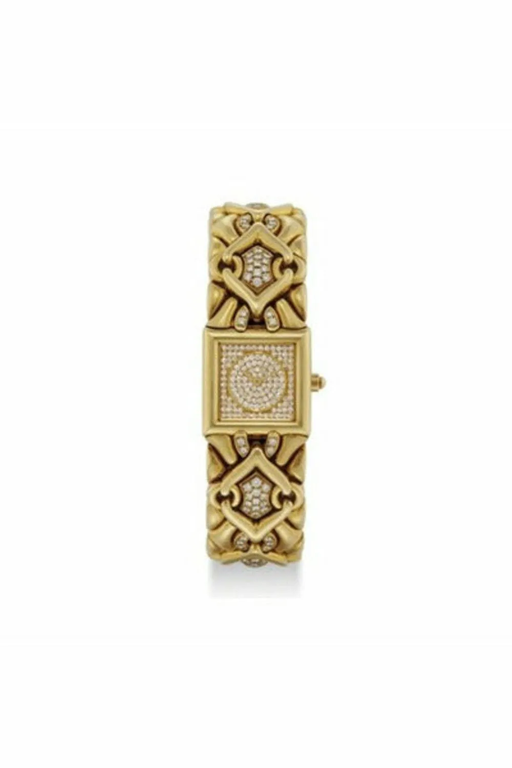 bvlgari 18k gold and diamond-set heavy square bracelet watch