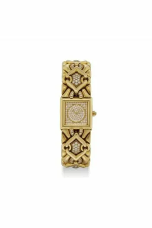 bvlgari 18k gold and diamond-set heavy square bracelet watch