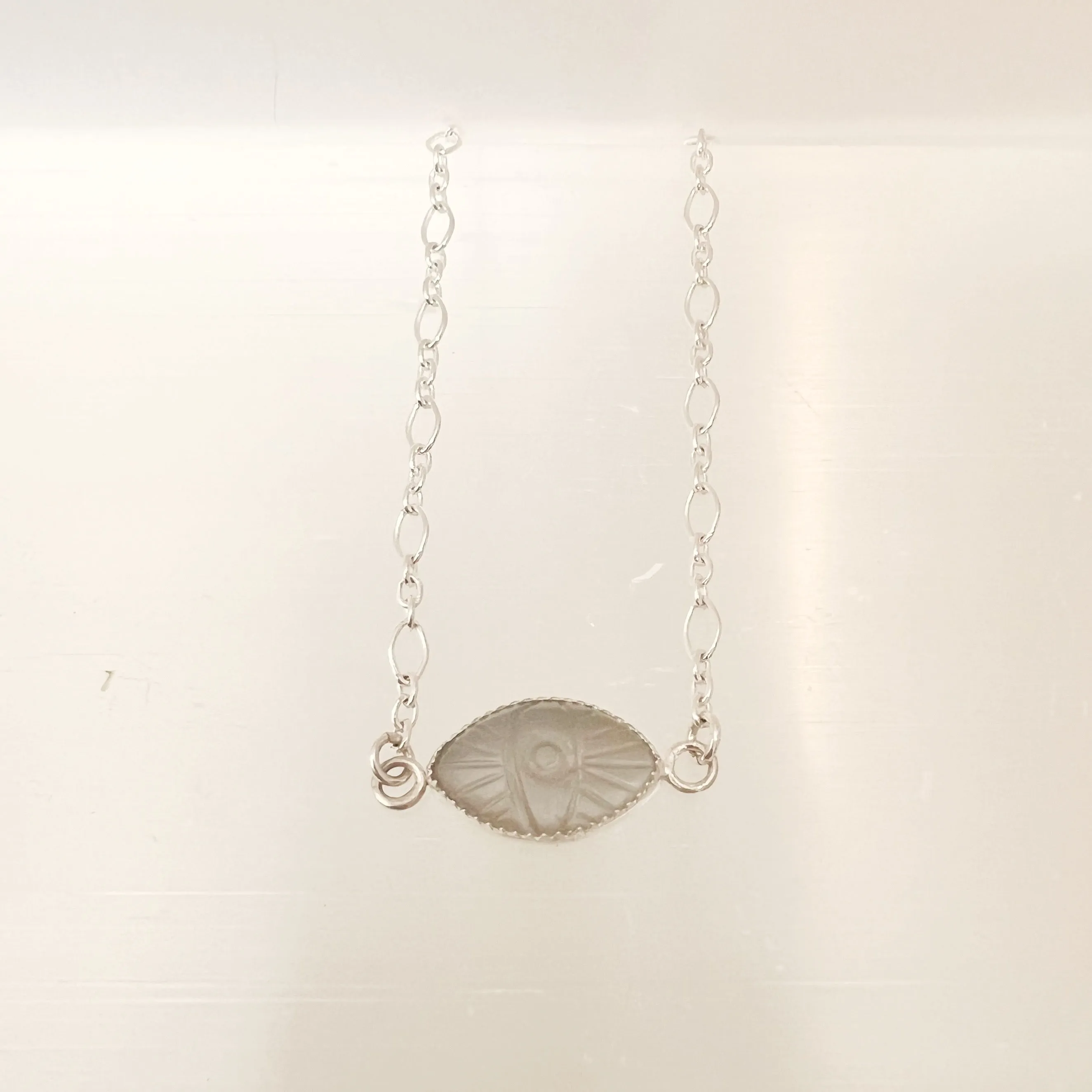 Carved Eye Moonstone and Sterling Silver Gemstone Necklace