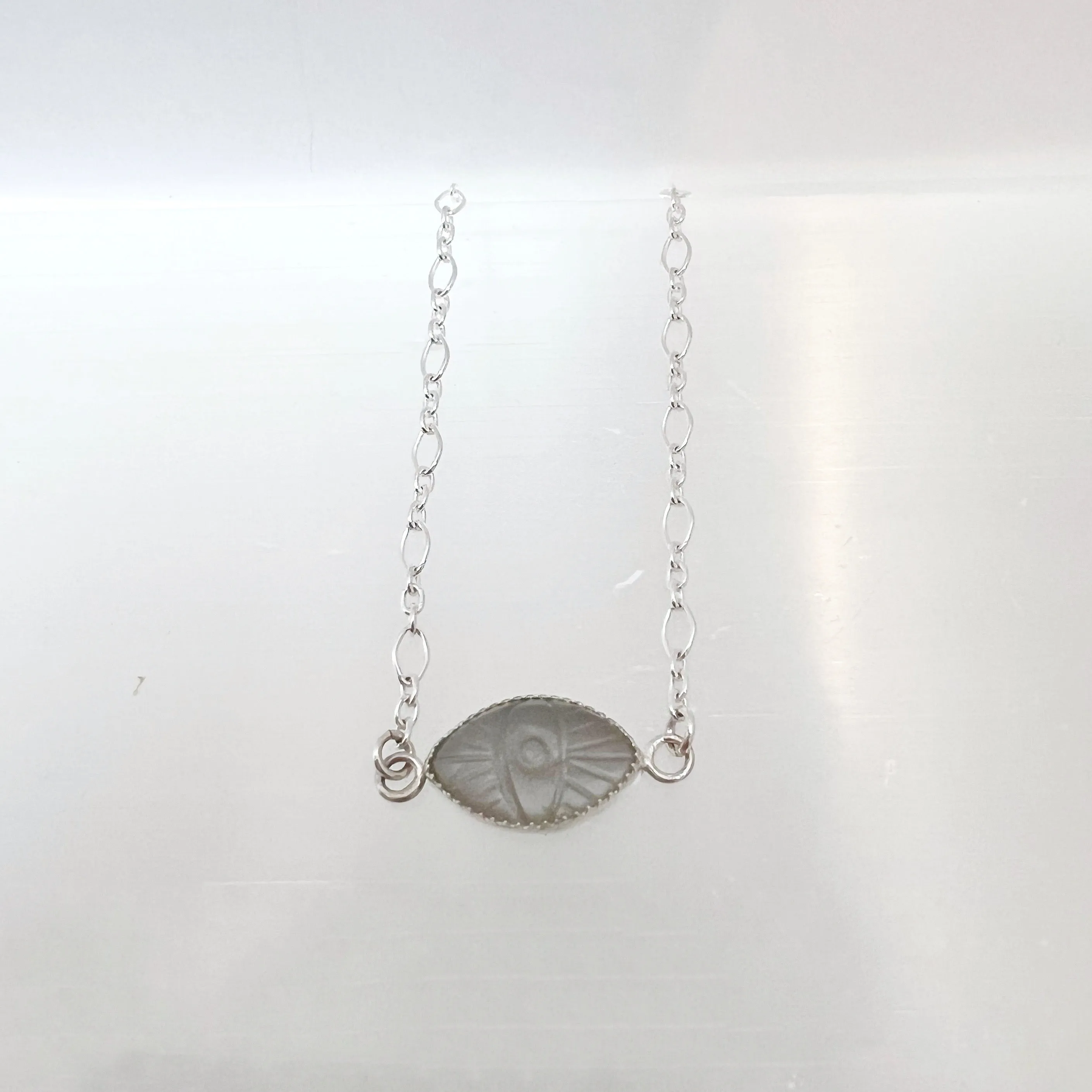 Carved Eye Moonstone and Sterling Silver Gemstone Necklace