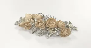 Champagne Flower Head Piece With Pearl & Rhinestone Detail