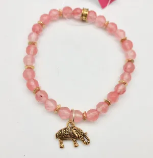 Chavez for Charity Rose Quartz Bracelet with Gold Elephant - Susan Love Research Foundation
