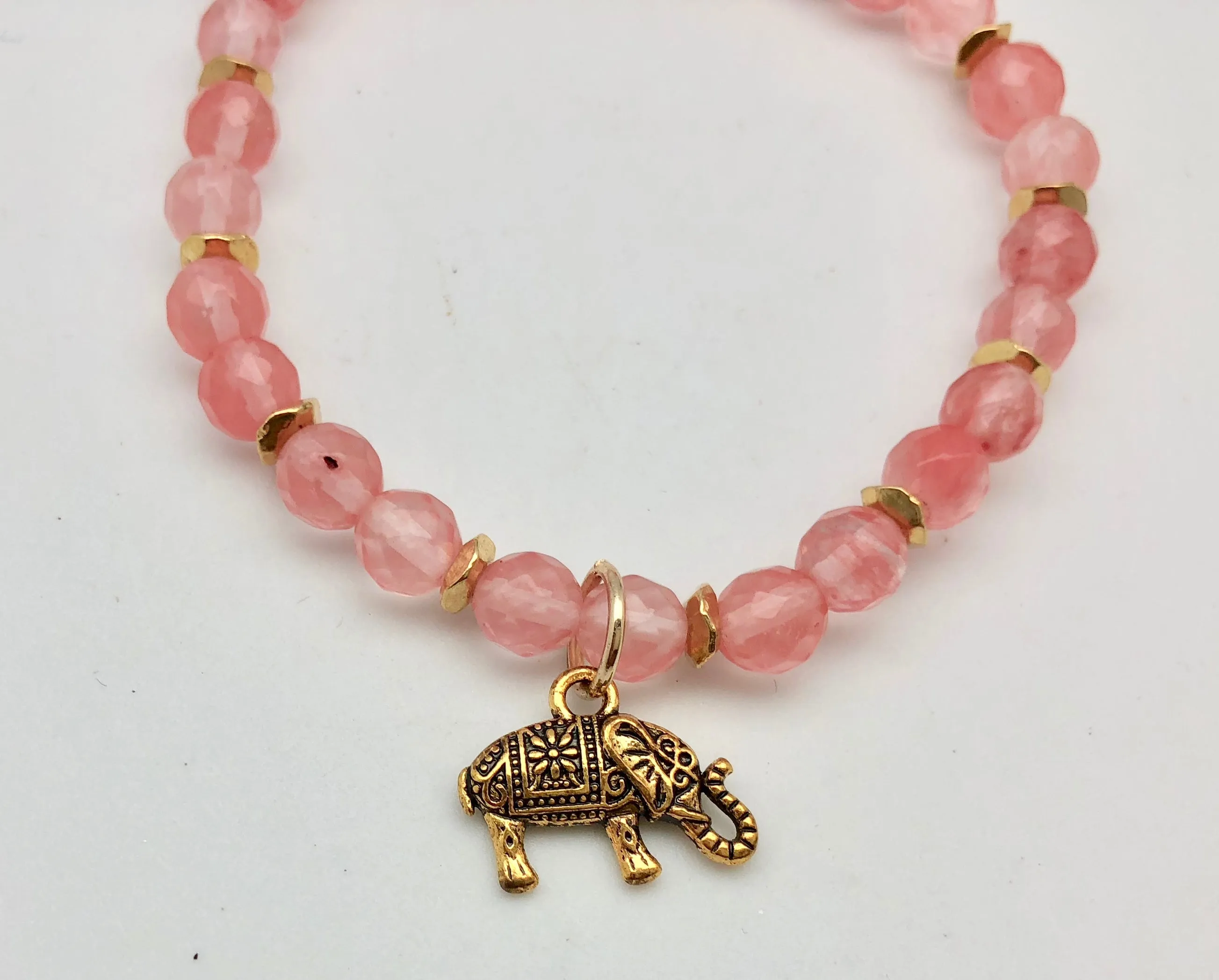 Chavez for Charity Rose Quartz Bracelet with Gold Elephant - Susan Love Research Foundation