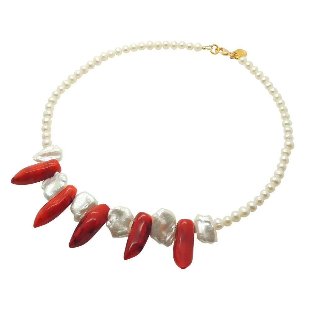 Coral Cornicello Freshwater Pearl Necklace