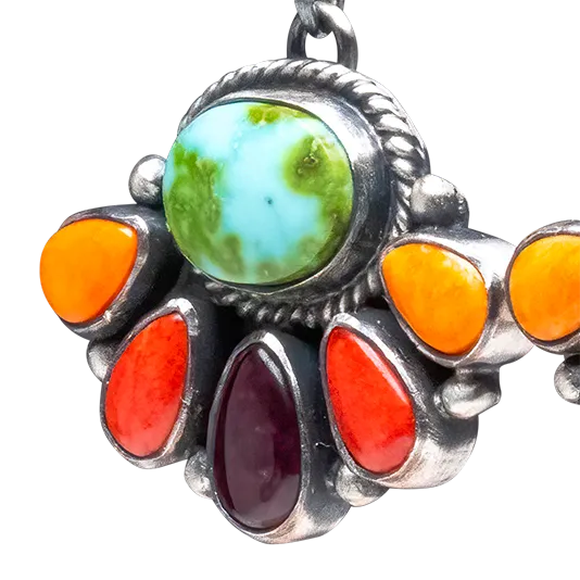 Coral, Spiny Oyster Shell, & Sonoran Gold Turquoise Necklace & Earring Set | Artisan Handmade
