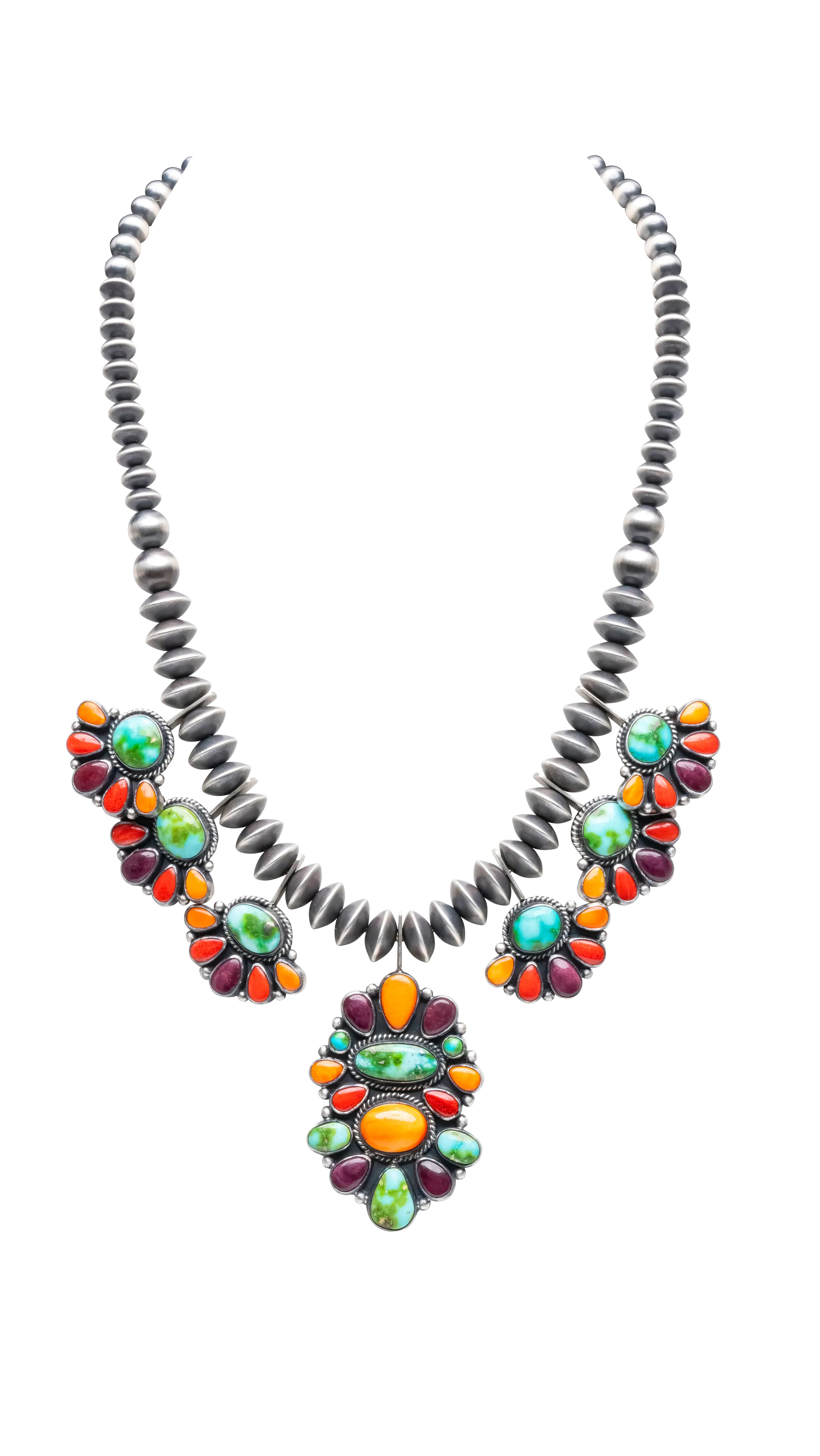 Coral, Spiny Oyster Shell, & Sonoran Gold Turquoise Necklace & Earring Set | Artisan Handmade