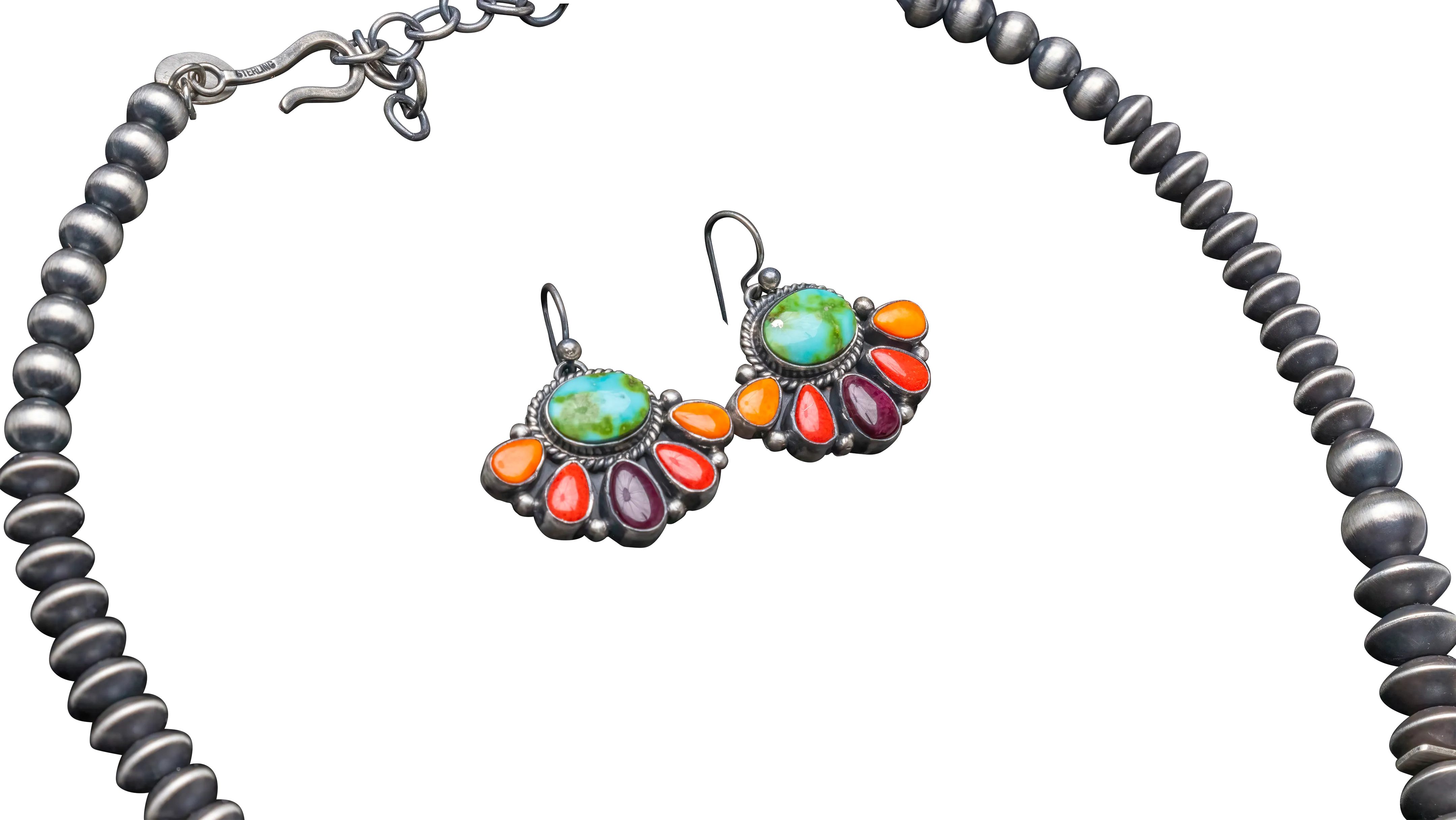 Coral, Spiny Oyster Shell, & Sonoran Gold Turquoise Necklace & Earring Set | Artisan Handmade
