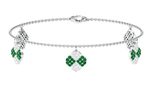 Created Emerald Floral Chain Charm Bracelet With Moissanite
