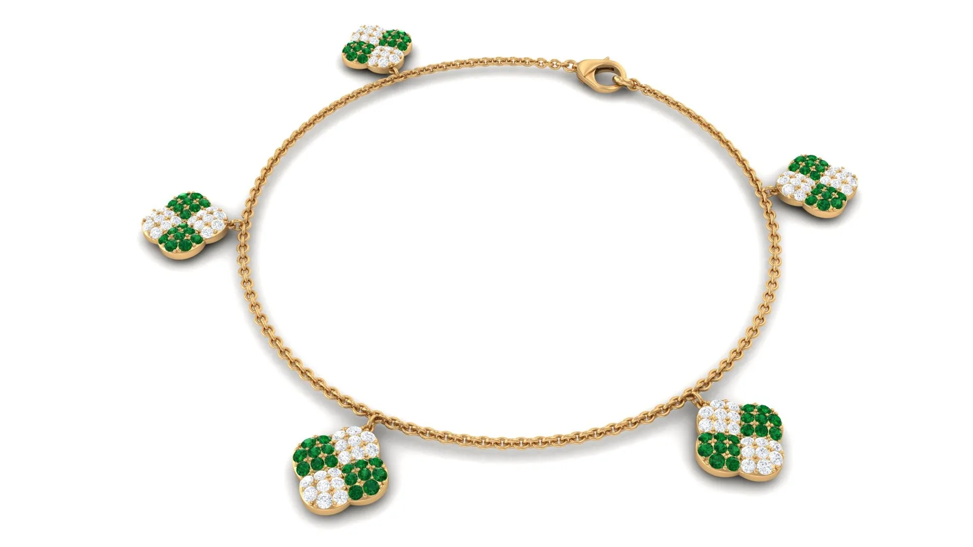 Created Emerald Floral Chain Charm Bracelet With Moissanite