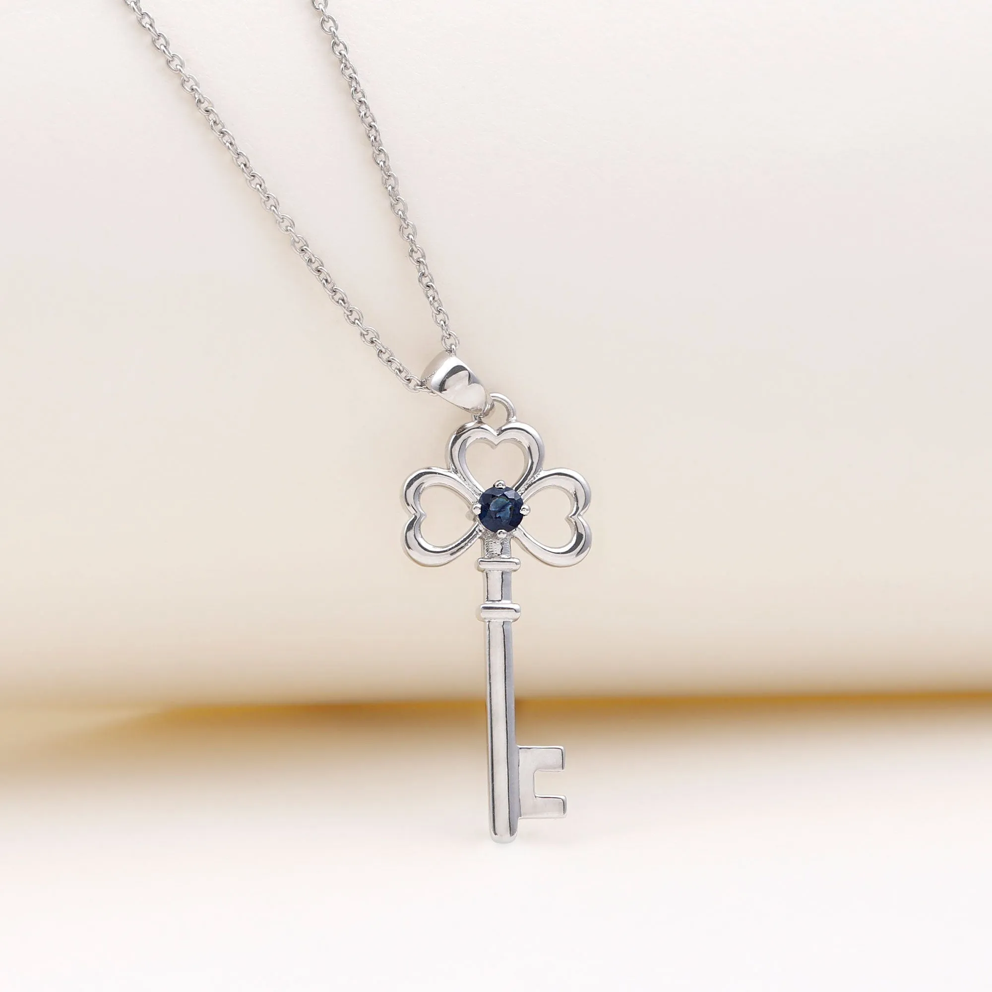 Cute Blue Sapphire Dangle Key Pendant Necklace