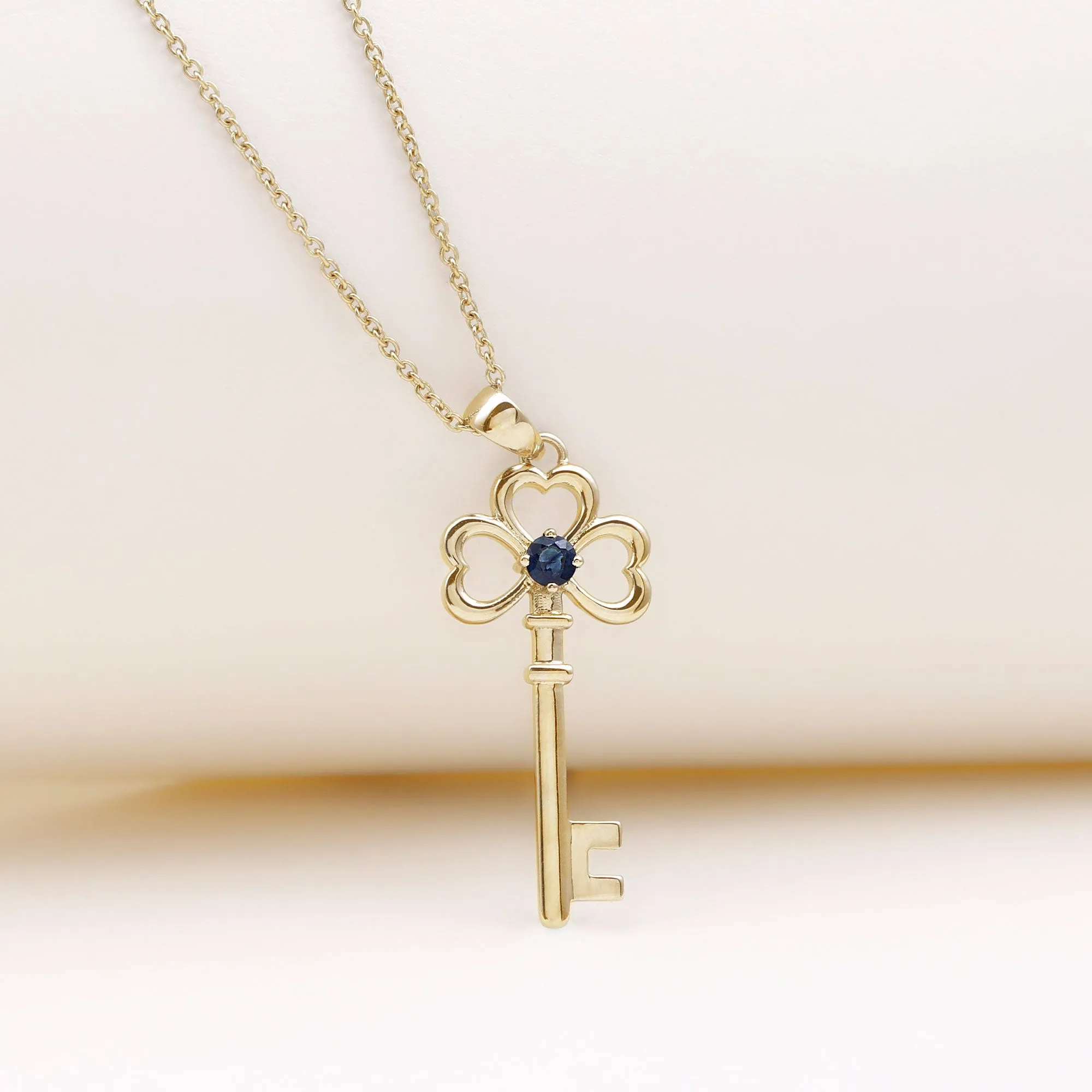 Cute Blue Sapphire Dangle Key Pendant Necklace