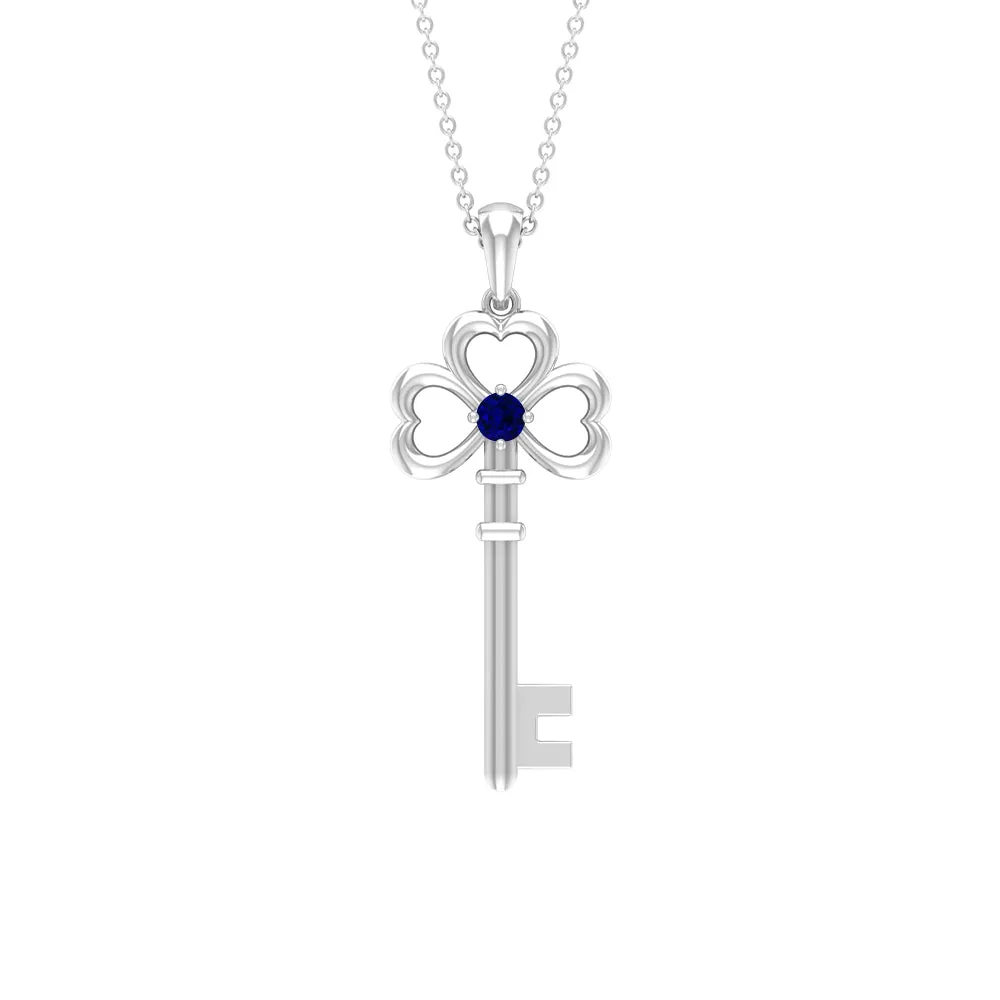 Cute Blue Sapphire Dangle Key Pendant Necklace