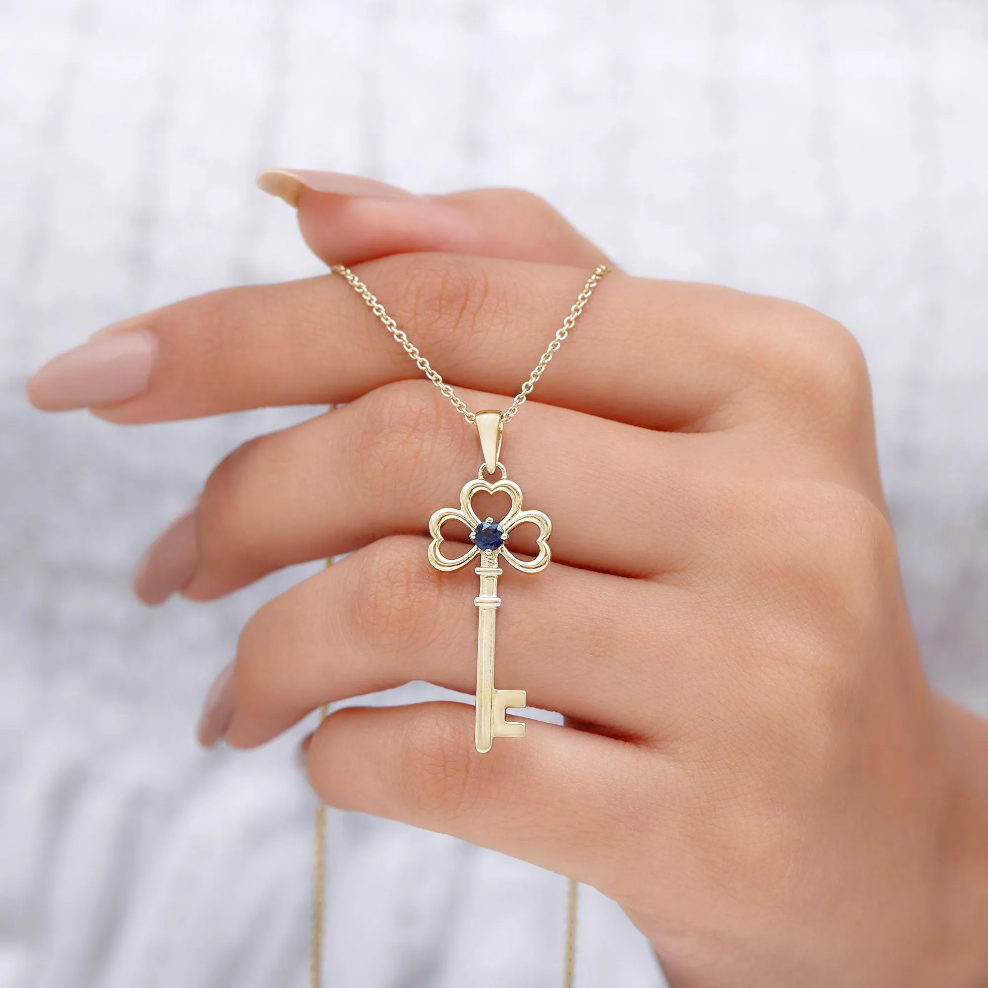 Cute Blue Sapphire Dangle Key Pendant Necklace